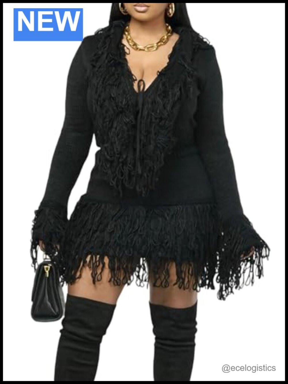 2 Piece Sweater Skirt Set Fringe Cardigan Bodycon Long Sleeve Knit